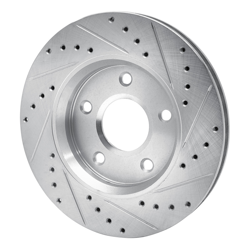Chrysler Town & Country Brake Rotor (1) - Front Left - R1 Concepts - Drilled & Slotted - Silver - `08-`16